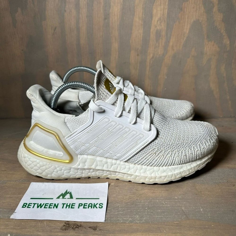 Adidas Womens Ultraboost 20 Running Shoes White Gold FV8351 Knit Lace Up 6M